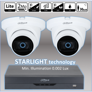 STARLIGHT HD kvaliteediga professionaalne CCTV KIT 2 kaamerad + DVR + 2 kaablid + 2 toiteadapterid
