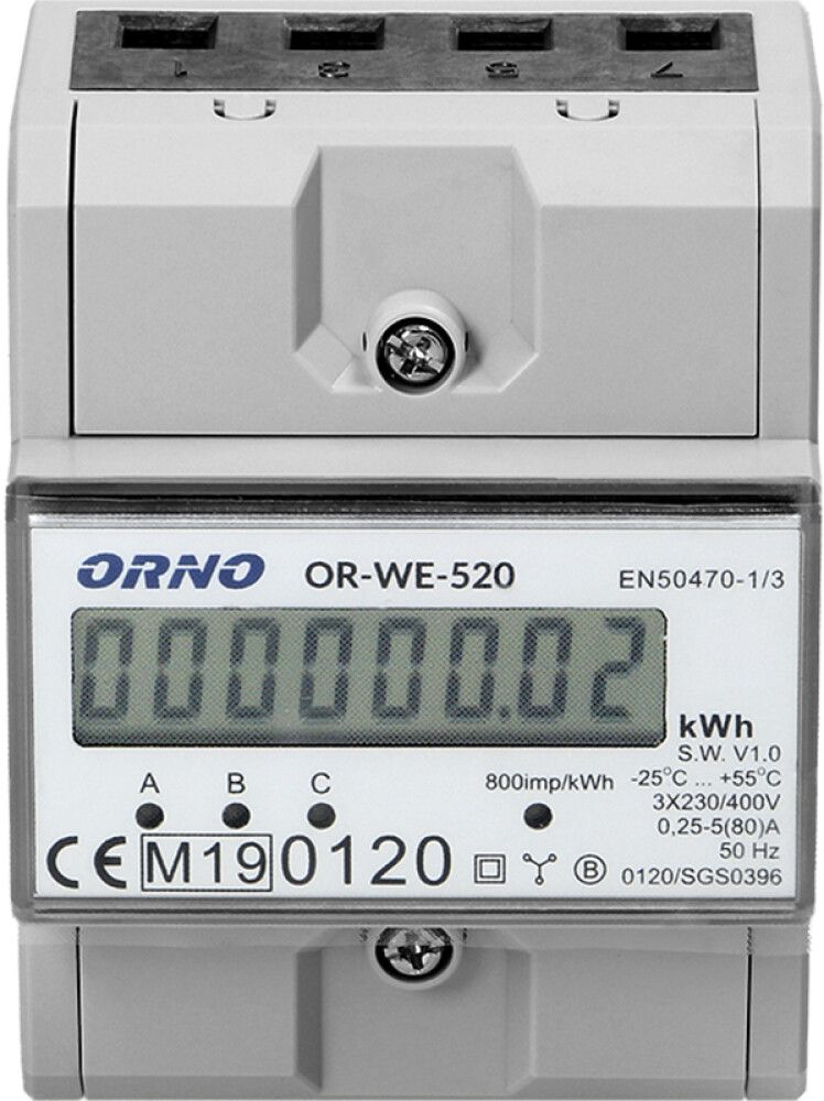 ELEKTRIARVESTI 3-F OR-WE-520 3x5(80)A, DIN, LCD display, ORNO