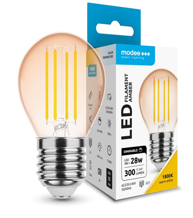 LED-lamp Filament Amber Globe Mini G45 4W E27 360° 1800K (300 lumen)