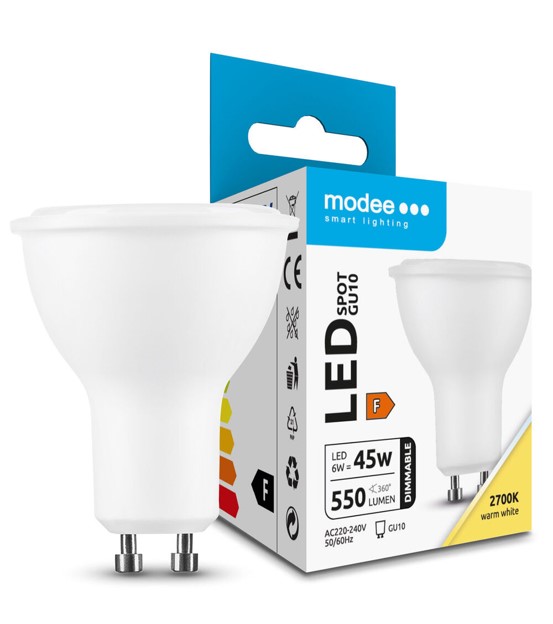 LED-lamp Spot Alu-Plastic 6W GU10 110° (550 lumen) 2700K dimmerdatav