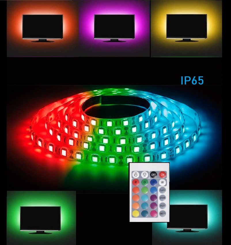 Led riba komplekt RGB 5m DC12V 60Led/m,14,4W/m,IP65+controller Spector