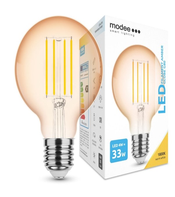 70710684.jpg LED-lamp Filament Amber Globe G80 4W E27 360° 1800K (360 lumen) - Image 1