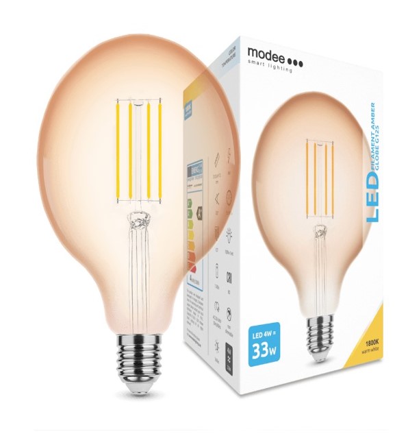 70710707.jpg LED-lamp Filament Amber Globe G125 4W E27 360° 1800K (360 lumen) - Image 1