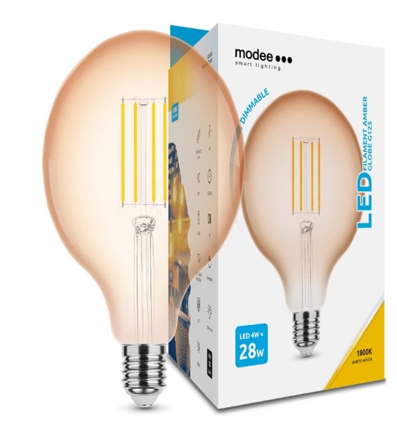 70715528.jpg LED-lamp Filament Amber Globe G125 4W E27 360° 1800K (300 lumen) - Image 1