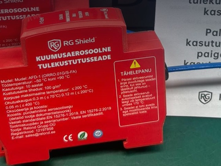 RG Shield AFD-1 automaatne tulekustutusseade elektrikilpi